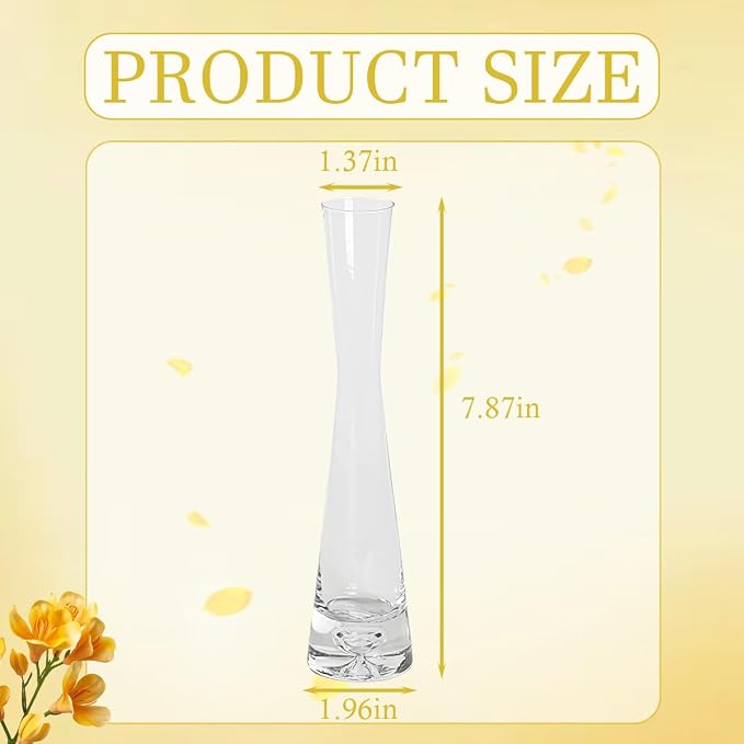 Clear Glass Small Bud Vase 8 Inches 1 Pack Narrow Necked Single Stem Vase Minimalist Modern for Home Office Table Decoration