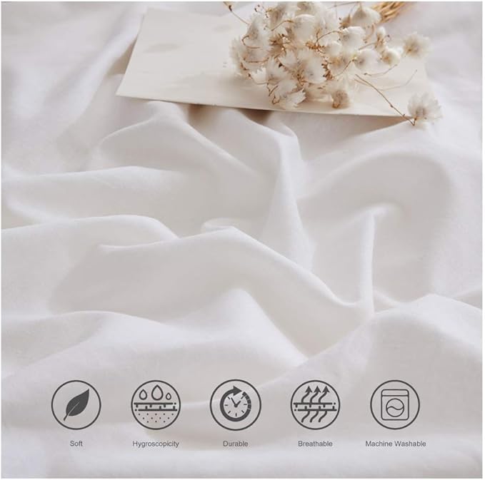 BISELINA Linen Sheet French Flax Flat Sheet Only 55% Euro Linen 45% Cotton Basic Style Solid Color Soft Breathable Farmhouse Top Sheet 1-Piece (Full, White)