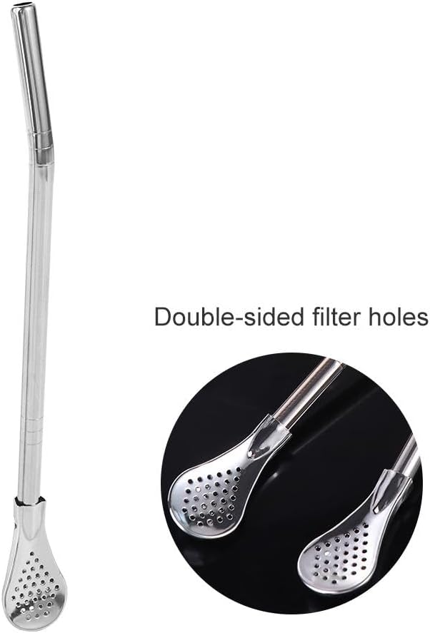 4PCS Reusable Stainless Steel Drinking Straws with Filter Spoon, Tea Drinking Straws Spoon Detachable Coffee Stirring Spoon, 7inch Long