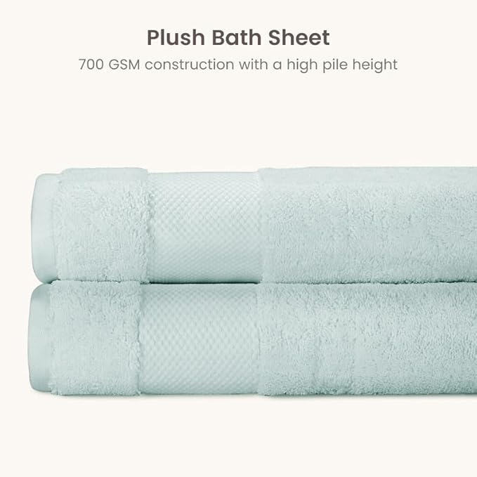 BIOWEAVES 100% Organic Cotton Bath Sheet Set of 2 | Soft Oversized Bath Towels | 700 GSM Premium Bath Towel Sheet Set GOTS Certified - Seafoam
