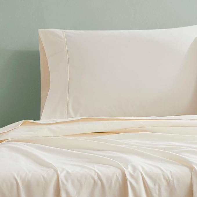 Linen Closet 100% Organic Cotton King Size Pillow Cases Set of 2, Fresh Ivory, 300 Thread Count Pillow Covers, Percale Weave, Cooling, Crisp & Breathable Pillowcases for Home & Hotel Pillows, 40"x20"