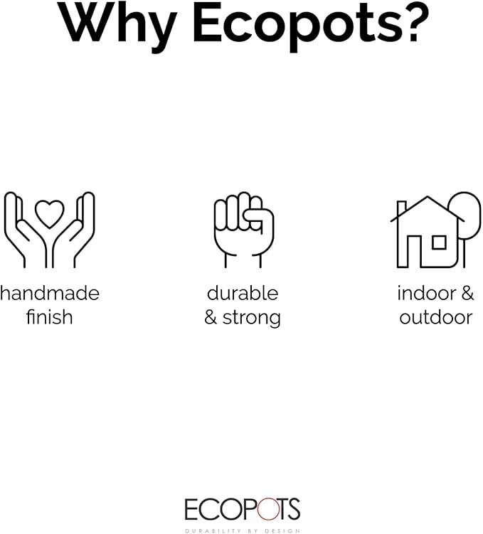 Ecopots Amsterdam Durable Modern Round Indoor/Outdoor Recycled-Based Composite Flower Pot Planter w/Water Reservoir, Dark Grey, 12"