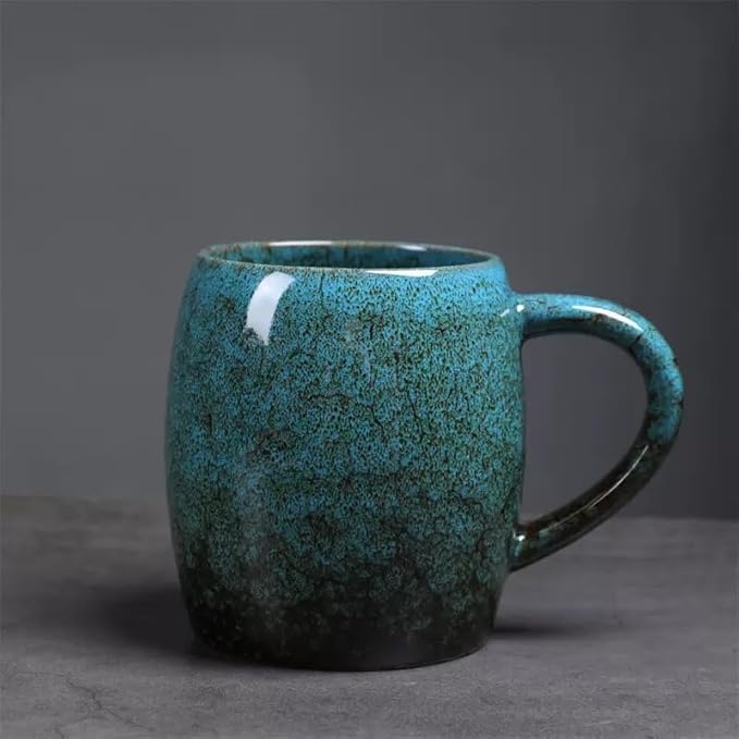 21oz Large Handmade ceramic Mug, Big Ceramic Tea Cup, Durable and Heavy Microwave and Dishwasher Safe Pottery Coffee Mug with Handle, Reactive Glaze Stoneware Clay coffee mug (Blue Reative Glaze)