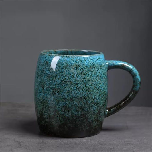 21oz Large Handmade ceramic Mug, Big Ceramic Tea Cup, Durable and Heavy Microwave and Dishwasher Safe Pottery Coffee Mug with Handle, Reactive Glaze Stoneware Clay coffee mug (Blue Reative Glaze)