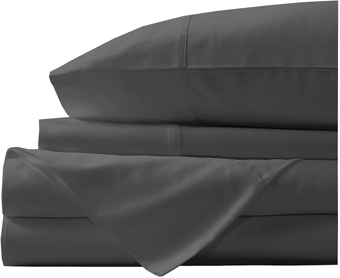 Organic Cotton Bed Sheets Set - 400TC Full Size Ultra Grey - 4 Piece Bedding - 100% GOTS Certified, Soft Silky Shiny, Luxury Finish Bedsheets - Fits 15" Deep Pocket Mattress