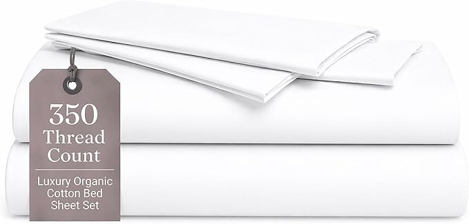 ORGANIC TEXTILES Premium Quality Bed Sheets - Organic Cotton 550 Thread Count - GOTS Certified - Queen, (4 Pc. Set) - White