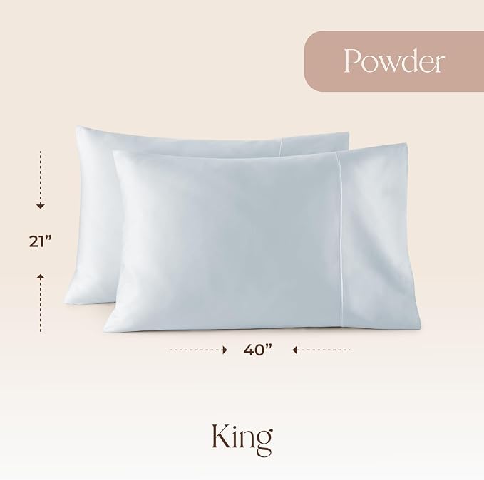 100% Organic Cotton Pillow Cases King Size Set of 2-100% Cotton Pillowcases GOTS Certified 300 Thread Count - Naturally Cooling Comfortable Breathable & Soft Pillow Cases (Powder Blue, King)