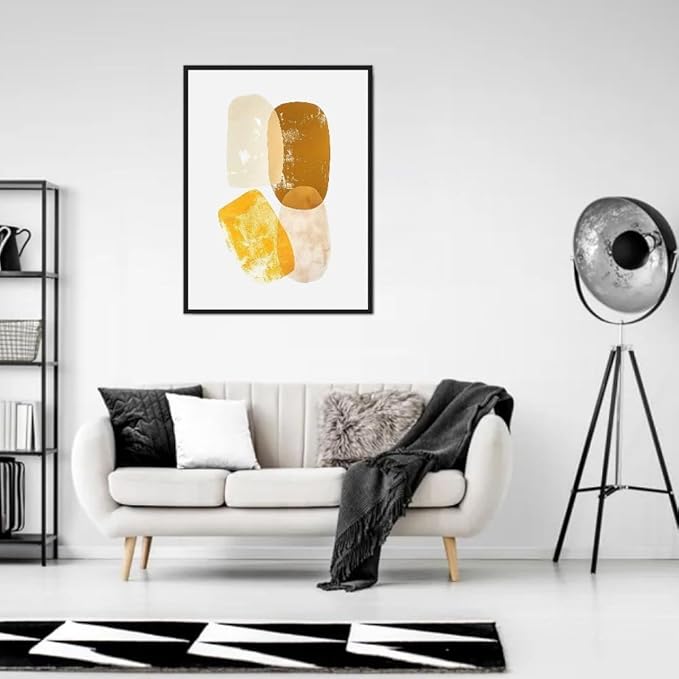 Moonow7 Radiant Glow Wall Art Poster, Minimalist Yellow and White Abstract Prints for Modern Bedroom, Office or Living Room Decoration, Unframed Size A3 29.7 x 42 cm / 16.5X11.7