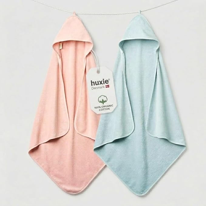 Hooded Baby Towels – 100% Organic Cotton Baby Bath Towels – Baby Boy and Girl Newborn Essentials - Super-Soft and Absorbent. (2-Pack Blush and Baby Blue)