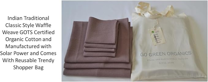 Waffle Bath Towel Set,100% Organic Cotton GOTS Certified (Mauve) Super ABSORBANT & Quick Dry, NO SOFTENERS, Environment Friendly, 1xBATH58x30.5, 2xHAND29x20, 4xFACE12x12INCH