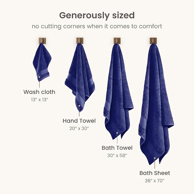 BIOWEAVES 100% Organic Cotton Bath Sheet Set of 2 | Soft Oversized Bath Towels | 700 GSM Premium Bath Towel Sheet Set GOTS Certified - Navy Blue