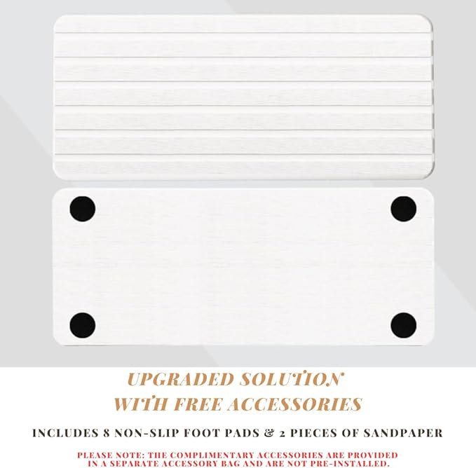 2PCS Fast-Drying Diatomite Sink Tray, Ultra-Absorbent Soap Holder for Bathroom Kitchen Countertop, Non-Slip Stone Coaster with Grooved Design & Anti-Slip Foot Pads, 8.3" x 4" x 0.4", White