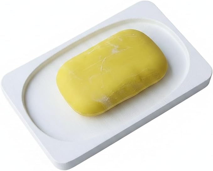 Diatomaceous Earth Soap Dish, Fast-Drying Stone Tray for Bar Soap, White (1 PC)
