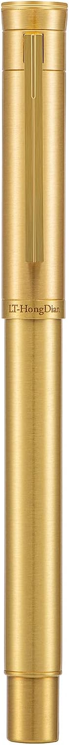 HONG DIAN 1861 Fountain Pen, Long Blade Nib, Raw Brass Design with Converter and Metal Pen Case Set