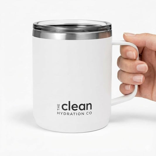 Coffee Mug Travel Mug Insulated 12 Oz | Ceramic Lined Travel Cup with Lid | Reusable Office Mug Double Wall Vacuum Eco-Friendly BPA-Free (Aqua) (White)