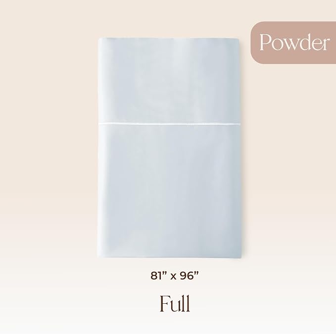 Certified Organic Full Flat Sheet Only - 100% Organic Cotton Top Sheet with Luxurious Soft and Breathable 300 Thread Count Sateen Weave Finish - GOTS & Fairtrade Certified (Powder, Full)