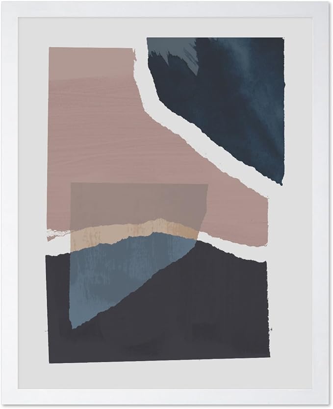 Monem Art Torn Paper Abstract Collage Print - Minimalist Scandinavian Art Poster - Wall Decor for Living Room, Bedroom or Office - 8x10 White Framed Wall Art by Mareike Bohmer
