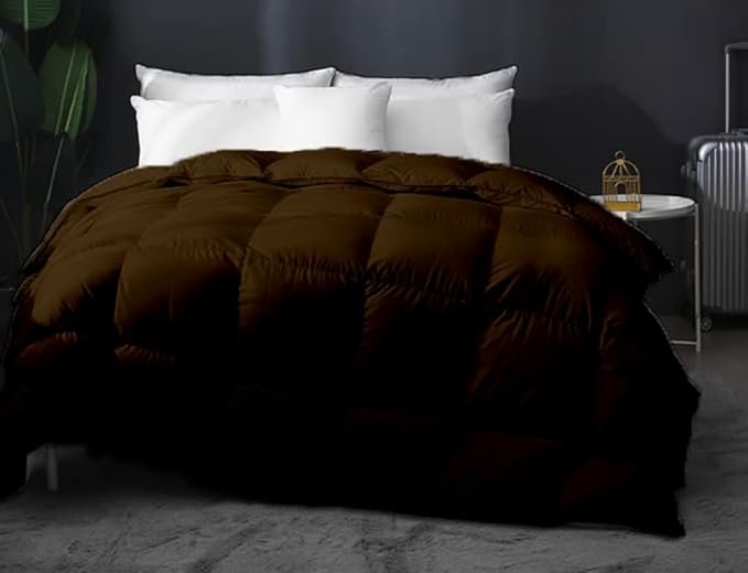 Eco Friendly All Season Oversized Queen Soft Quilted Down Alternative 100% Microfiber Cotton with Corner Tabs,Winter Fluffy, Brown, Oversize Queen 98x98 incehs