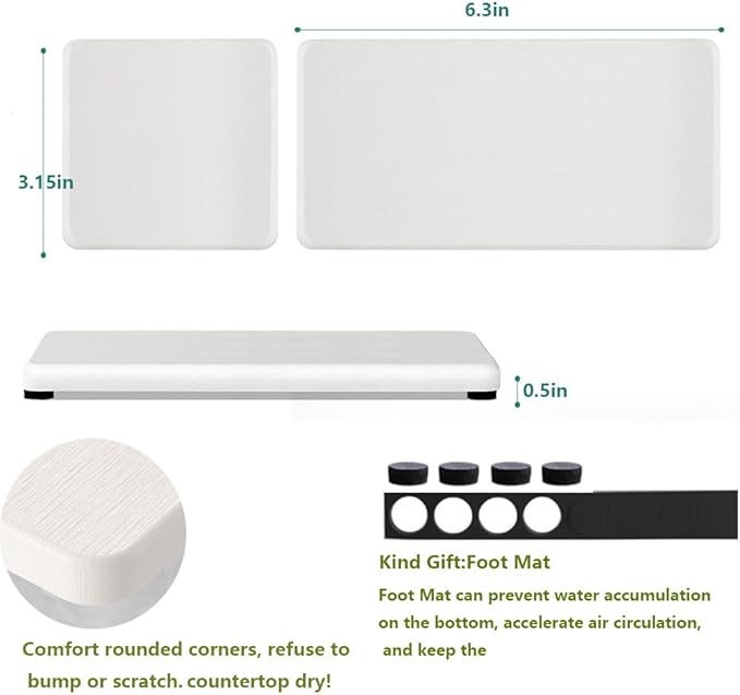 Diatomite Soap Tray Water Absorbing Stone Tray Set of 4 Drying Stone Sink Mat for Kitchen Bathroom Counter (White)