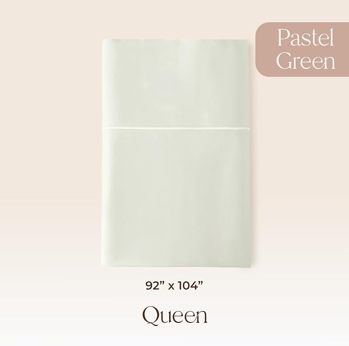 Certified Organic Queen Flat Sheet Only - 100% Organic Cotton Top Sheet with Luxurious Soft and Breathable 300 Thread Count Sateen Weave Finish - GOTS & Fairtrade Certified (Pastel Green, Queen)