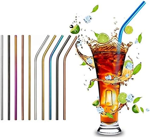 Rainbow Long Metal Straws Reusable 100Pcs. 265mm Ultra Long Stainless Steel Drinking Straws for 30oz and 20oz Tumblers Yeti in Bulk Order Dishwasher Safe (10.5" Long, Rainbow-100pcs Straight)