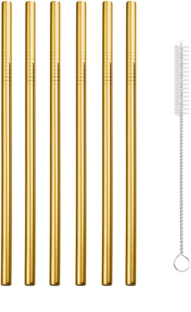 Reusable Metal Straws,10.5" Stainless Steel Straws,Easy to Use(6 PCS,Golden)