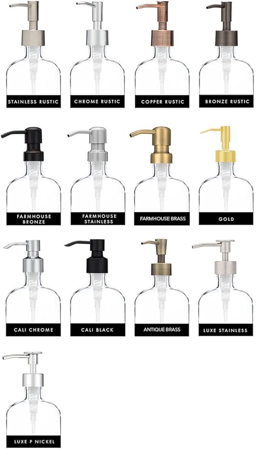 Rail19 Urban Glass Hand and Soap Dispenser Set - Includes Metal Stand Caddy, 8.5oz (Antique Brass)