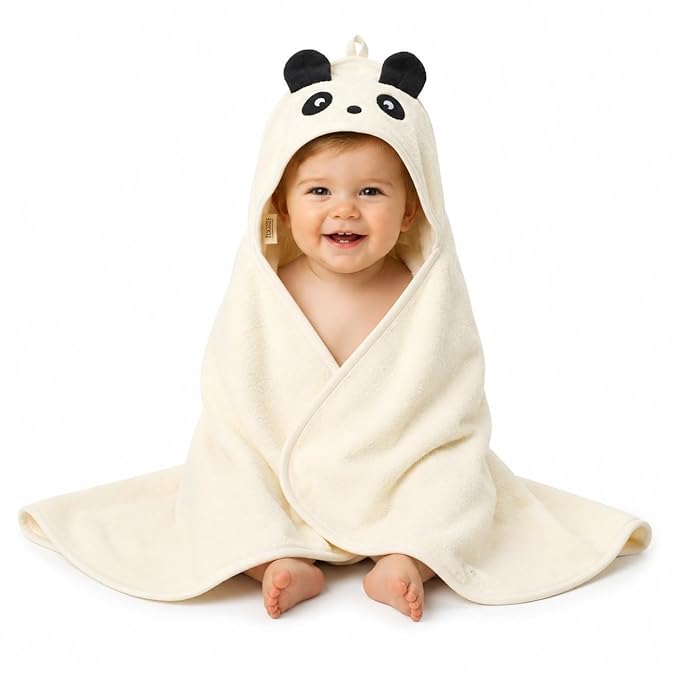 Hooded Baby Towel – 100% Organic Cotton Baby Bath Towels – Baby Boy and Girl Newborn Essentials - Super-Soft and Absorbent. (Panda)
