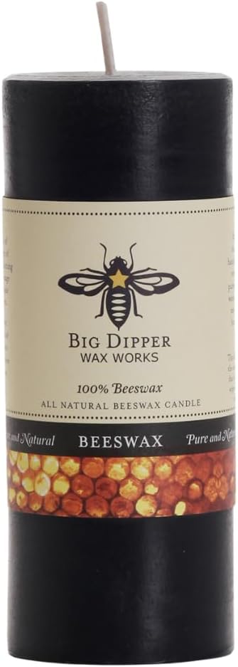 Big Dipper Wax Works Black Pillar Candle, 40-Hour Long Burn, Pure Beeswax Candle, 2" x 4.75”