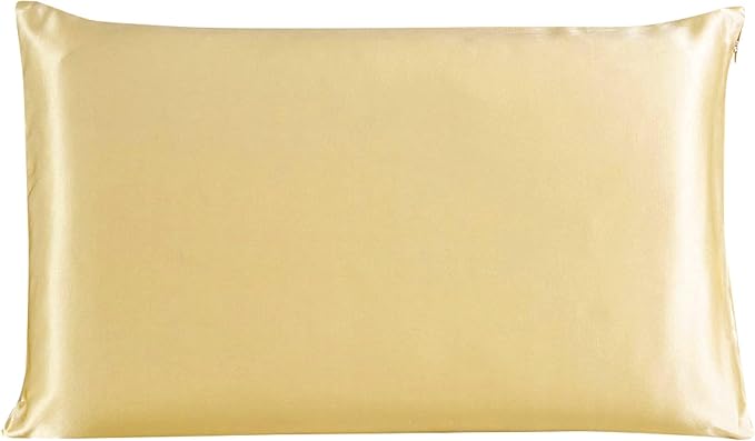 uxcell 1 Pack 100% Charmeuse Pure Silk Pillowcase for Hair and Skin, 350TC 19 Momme Soft Breathable Pillow Case with Hidden Zipper, Champagne Queen(20x30inch)