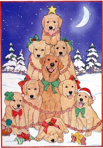 Pipsqueak Golden Retriever Christmas Cards Tree : 10 Holiday Cards with Envelopes - ADORABLE!
