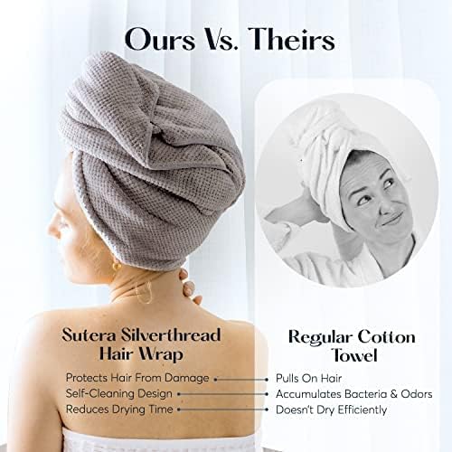 Sutera Silverthread Hair Wrap | Soft, Lightweight, & Quick-Drying | Helps Control Frizz & Maintain Freshness Overnight | Breathable, Moisture-Wicking Fabric for Healthy Shine