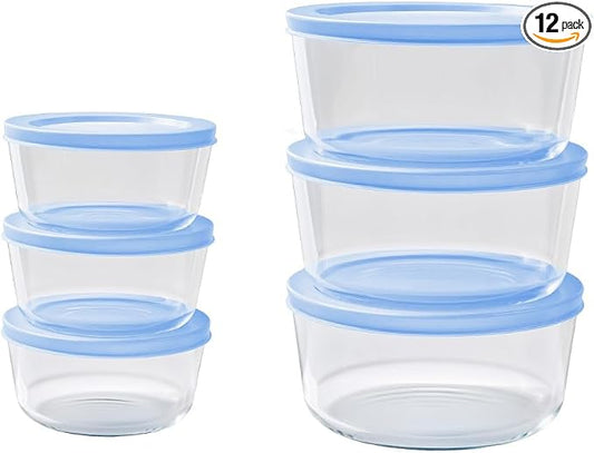 12-Piece Glass Food Storage Containers Set (6 Containers + 6 BPA-Free Lids) | 2-Cup & 4-Cup, Leakproof | Microwave, Freezer, Oven & Dishwasher Safe | Ideal for Meal Prep & Pantry Organization, Blue