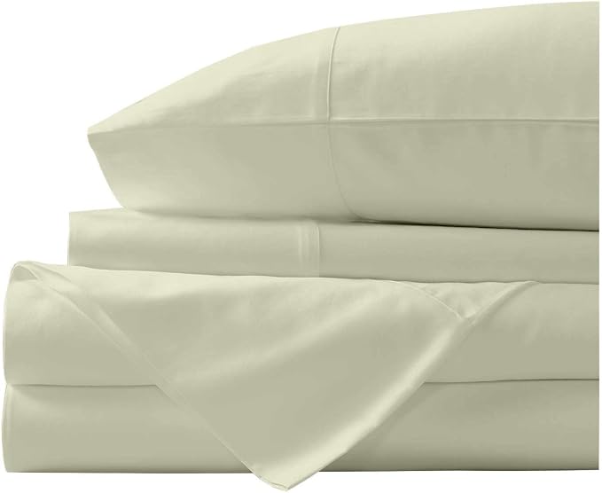 Organic Cotton Bed Sheets Set - 400TC Queen Size Ultra Ivory - 4 Piece Bedding - 100% GOTS Certified, Soft Silky Shiny, Luxury Finish Bedsheets - Fits 18" Deep Pocket Mattress