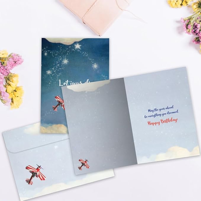 Tree-Free Greetings - Birthday Cards - Artful Designs - 2 Cards + Matching Envelopes - Made in USA - 100% Recycled Paper - 5"x7" - Dreams Take Flight (GT65305)