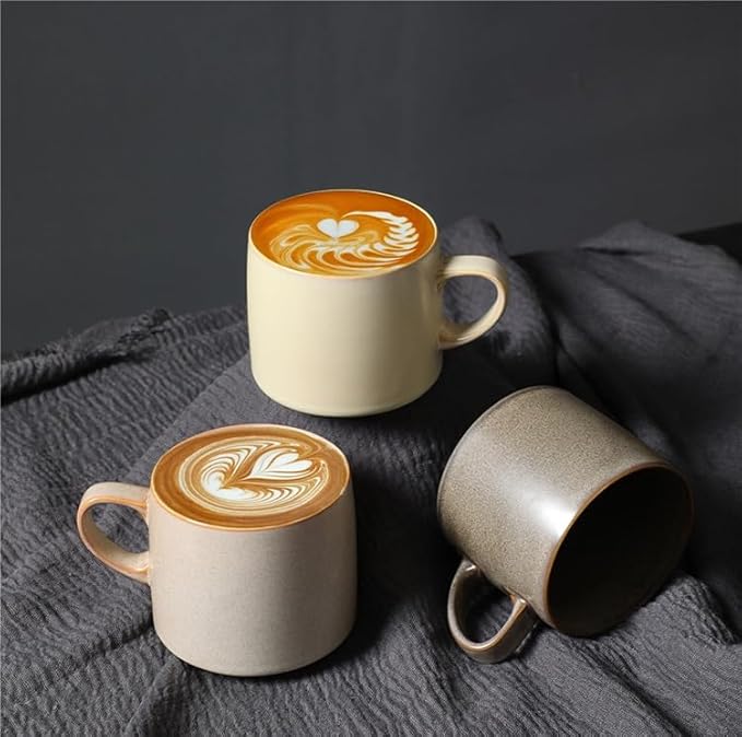 12oz Japanese Style Minimalistic Asian Rustic Reactive Glaze Ceramic Pottery Coffee Mug, Lead-Free Glaze earthen Tea Mug,Tea cup with handle, stoneware mugs, Microwave and Dishwasher Safe (Biege)