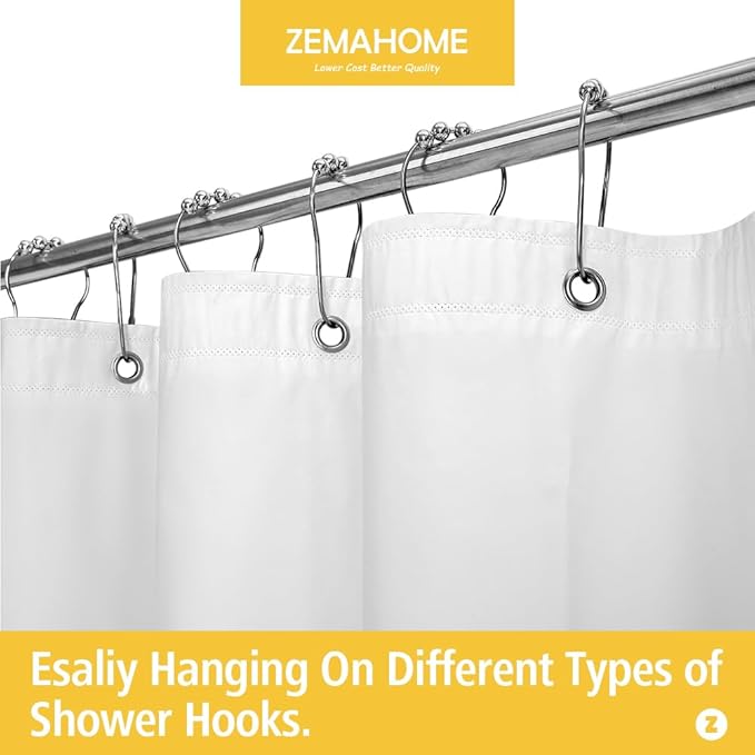 ZEMAHOME White Plastic Shower Curtain Liner, 72x72 Inch Thin Lightweight Plastic Bathroom Shower Showroom Inner Curtain with Rustproof Metal Grommet Holes and Weighted Magnets