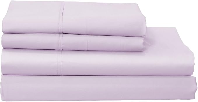 Organic Cotton Long Staple Silky Soft Single Pick Sateen Bed Sheet Set - Luxurious & Premium Hotel Quality - GOTS Certified - Solid Dyed (Lavender, Queen (U.S. Standard))