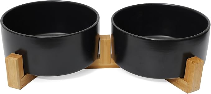 Ceramic Dog Water Bowl, 13.5 oz No Spill Water and Food Bowls for Dogs, Modern Design Dishes for Puppy & Cat, Pet Feeding Station with Weighted Base, Black