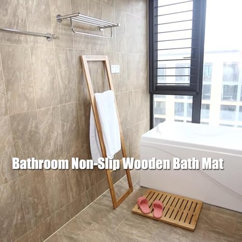 Teak Shower Mat Foldable Luxury Wooden Non-Slip Wood Bath Mat for Bathroom Bathtub Indoor Outdoor,Non-Slip Nanmu Wood Bath Mat - Water-Resistant Spa Mat for Shower, Pool & Bathtub - Indoor/O
