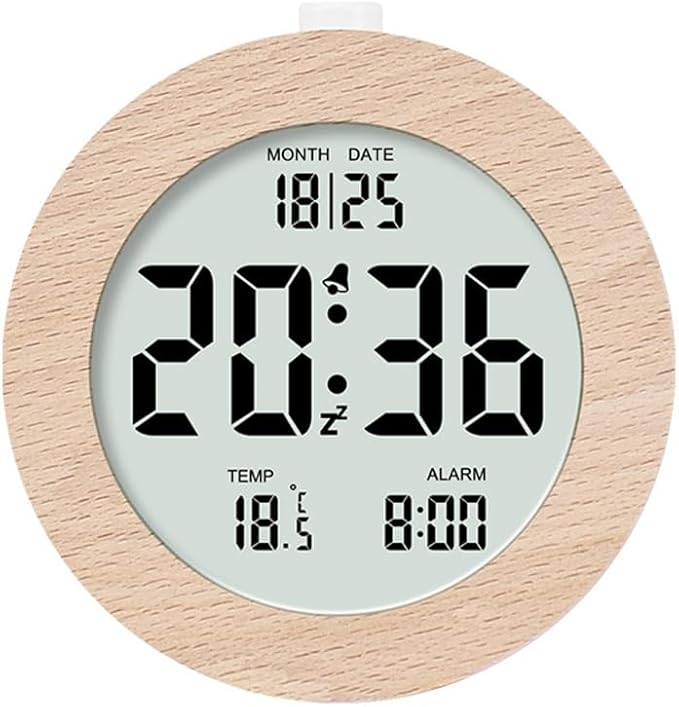 Wooden Digital Alarm Clock for Bedrooms,Wood 4In Battery Powered Alarm Clock with Snooze and Nightlight,LCD Desk Clock,A