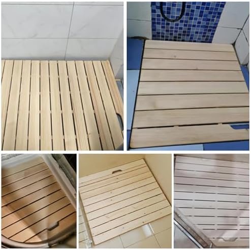 Wooden Shower Mat Non Slip Bathroom Floor for Bathtub Pool Use Commercial Grade Waterproof Bath,Natural Wooden Shower Mat for Bathroom, Non-Slip Bath Foot Pedal with Hand