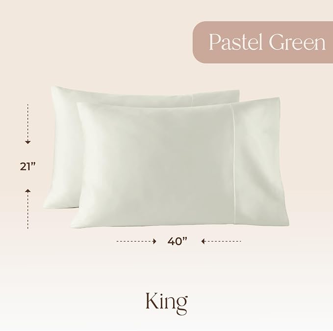100% Organic Cotton Pillow Cases King Size Set of 2-100% Cotton Pillowcases GOTS Certified 300 Thread Count - Naturally Cooling Comfortable Breathable & Soft Pillow Cases (Pastel Green, King)