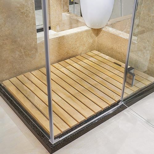 Teak Shower Mat Foldable Luxury Wooden Non-Slip Wood Bath Mat for Bathroom Bathtub Indoor Outdoor,Non Slip Wood Shower Mat for Bathroom Spa Pool Commercial Waterproof Floor Mat for Indoor an