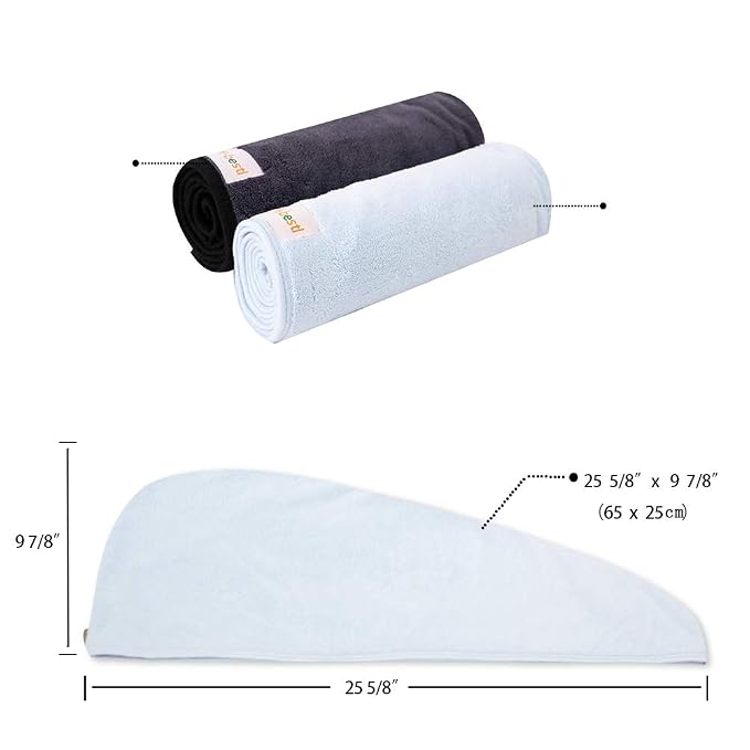 M-bestl 2 Pack Hair Drying Towels, Hair Towel Wrap,Absorbent Microfiber Hair Towel Turban with Button Design to Dry Hair More Quicker(Blue&Dark Gray)