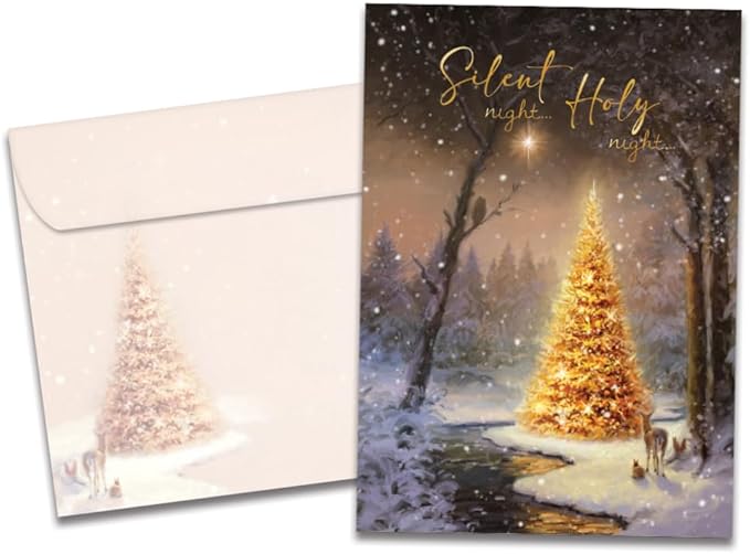 Tree-Free Greetings - Christmas Greeting Cards - Artful Designs - 1 Card + Matching Envelopes - Made in USA - 100% Recycled Paper - 5"x7" - Calm and Bright (GO64217)