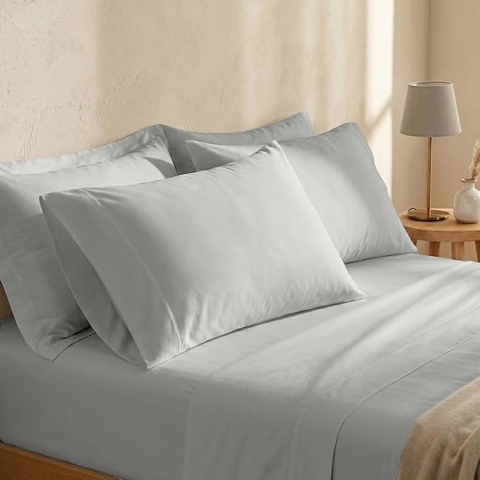Bioweaves 100% Organic Cotton Pillow Cases 300 Thread Count Soft Sateen Weave GOTS Certified – Standard/Queen Size, Set of 2, Silver