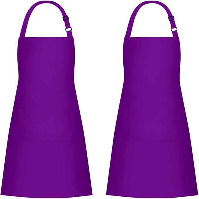 Jubatus 2 Pack 100% Cotton Aprons with 2 Pockets Cooking Chef Kitchen Adjustable Bib Apron for Women Men, Purple