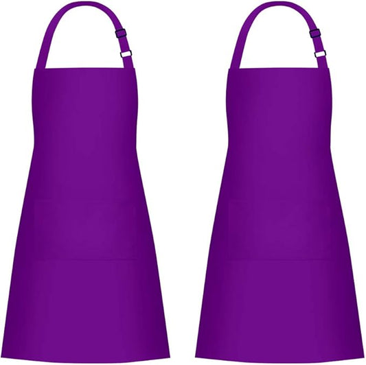Jubatus 2 Pack 100% Cotton Aprons with 2 Pockets Cooking Chef Kitchen Adjustable Bib Apron for Women Men, Purple