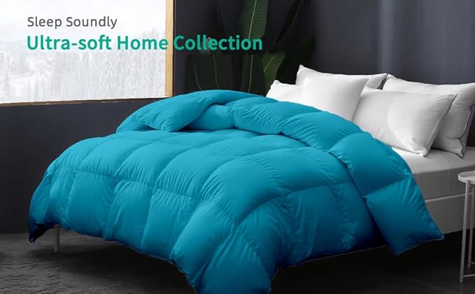 Eco Friendly Super Soft 116x98 Oversized King Down Alternative Comforter, Turquoise Box Pleated Thick 1000-TC Duvet Insert with 100% Cotton Cover, Fluffy King Comforter for All Season